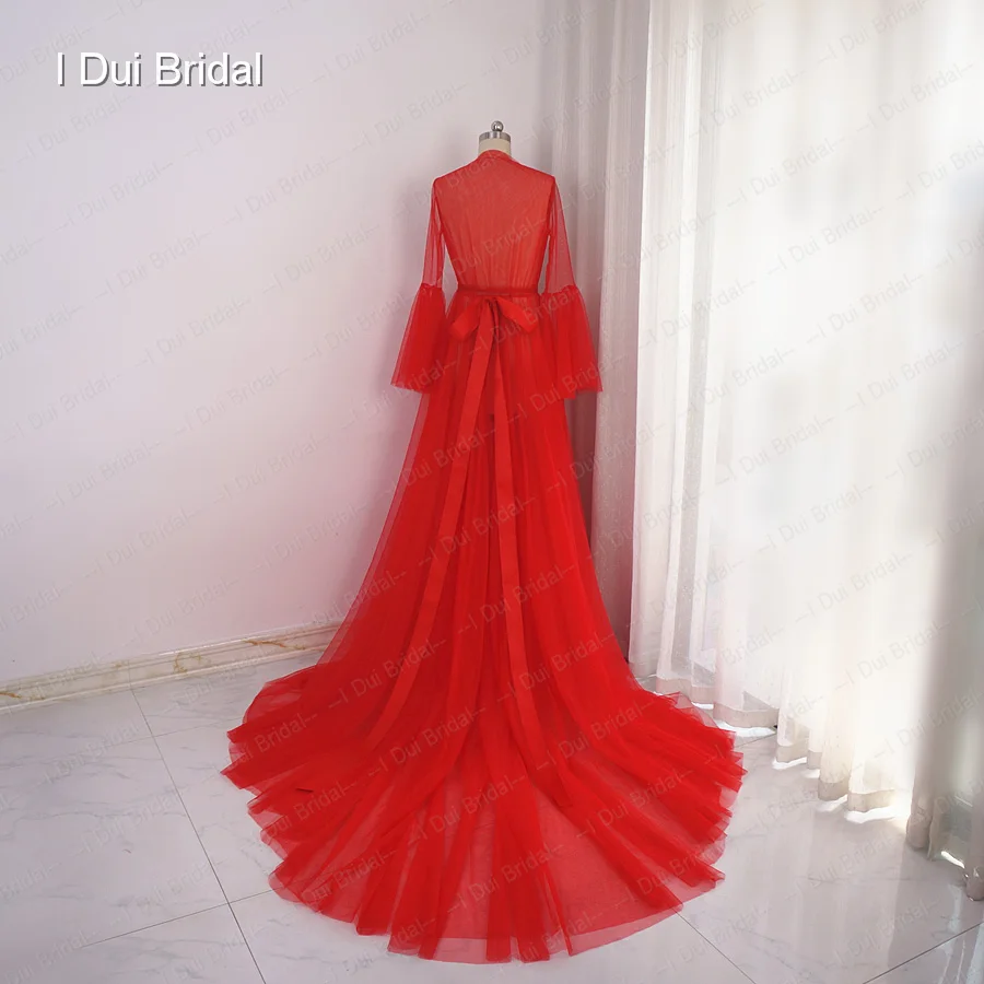Длинное Тюлевое платье с иллюзией для фотосъемки вечернее длинным рукавом