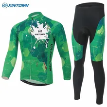Xintown Велоспорт команды Для мужчин Костюмы велосипед Ropa Ciclismo Велосипедный Спорт с длинным рукавом Джерси и(BIB) Комплекты штанов полиэстер