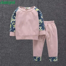 2017 cute Pink 2pcs Toddler Infant Baby Boy Girl Clothes Set Floral sweater Tops+Pants trousers Outfits P30 baby clothes