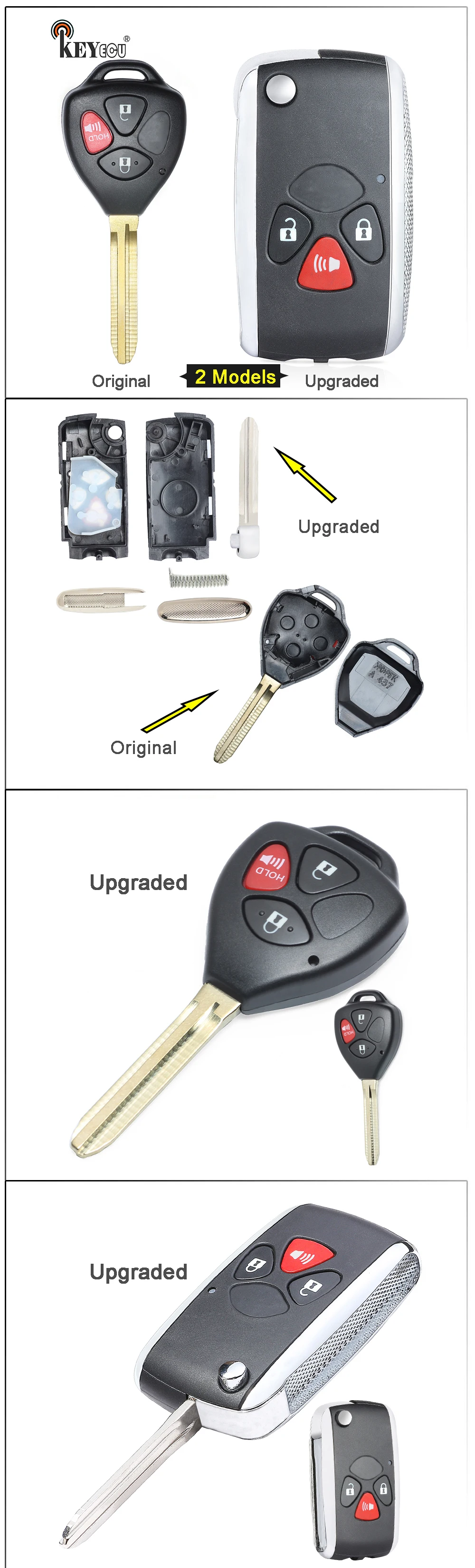 Keyforkess per Toyota 4Runner Fortuner Hilux Vigo Scion tC originale/modificato Flip Remote Key Shell Case Fob 3 pulsanti TOY43 -