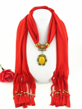 

Fashion Women's Polyester Scarf Splitters 12 Fringed Jewelry Scarf Exquisite Lace Oval Pendant Scarf for Women's Gifts