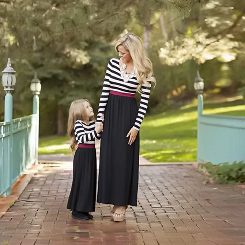 

Mother Daughter Dresses Stripe Stitching Dress Mother And Daughter Clothes Baby Girl Clothes Family Matching Outfits