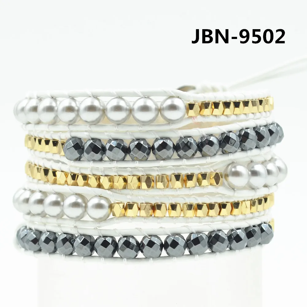 Multilayer Bracelets leather beaded hematite pearl Charm For Women Girls Gift JBN-9502 | Украшения и аксессуары