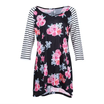 

Fashion Newly Family Matching Outfits Mother Daughter Long Striped Sleeve Dress Summer Casual Sundress Floral Printed Dresses