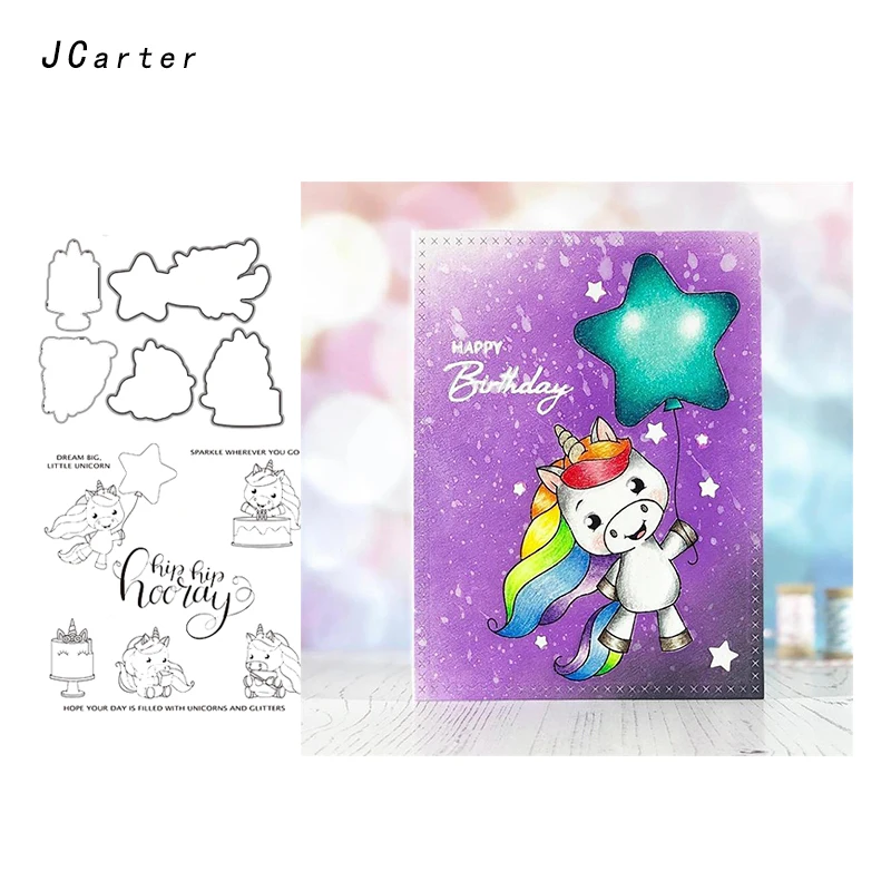 

JC Metal Cutting Dies and Rubber Stamps for Scrapbooking Craft Die Cut Unicorn Birthday Stamps Card Making Stencil Album Decor