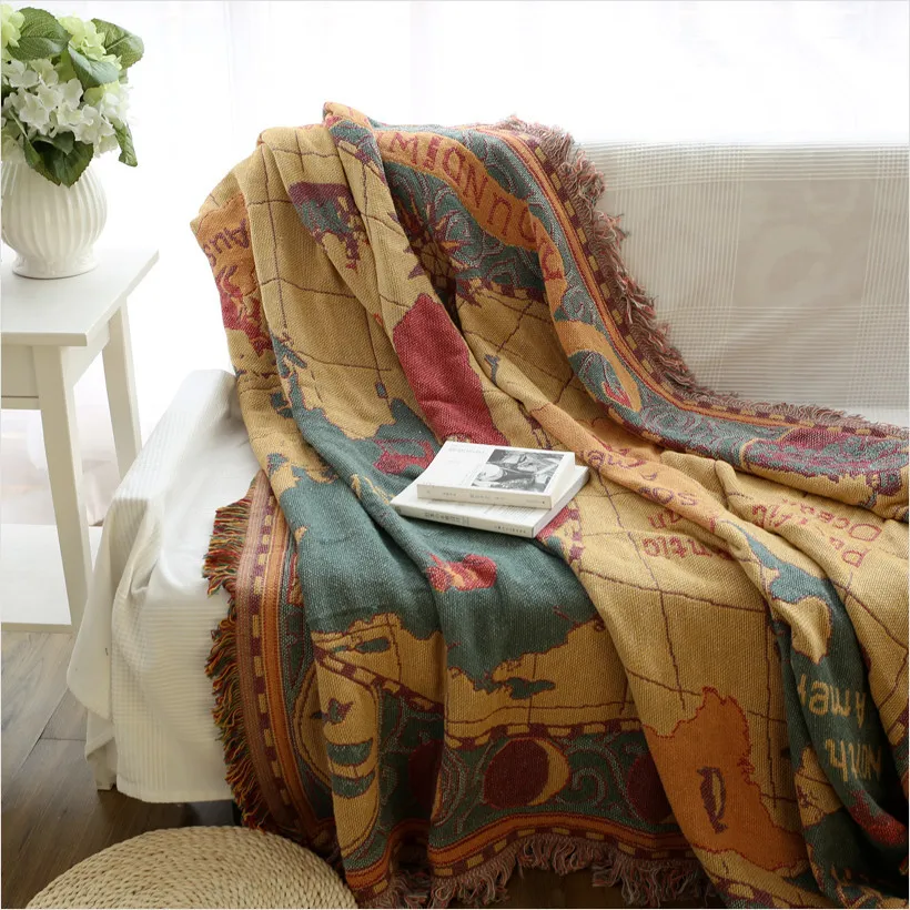 American map carpet tassel thread blanket thick cotton sofa cover