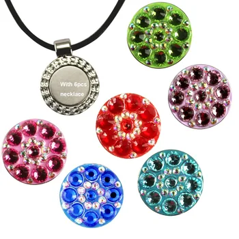 

PINMEI Magnetic Golf Necklaces Crystal Ball Mark Sets 6 pcs PU Leather Cord Golf Pendants Necklaces Plus 6pcs Shiny Golf Markers