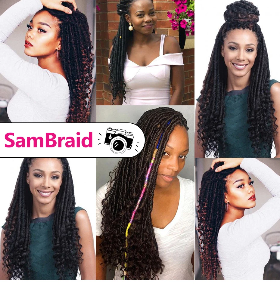 SAMBRAID Goddess Faux locs CURLY, вязанные крючком косички, накладные волосы, синтетические плетеные волосы, мягкие искусственные замки, 24 корня/18 дюймов, упаковка