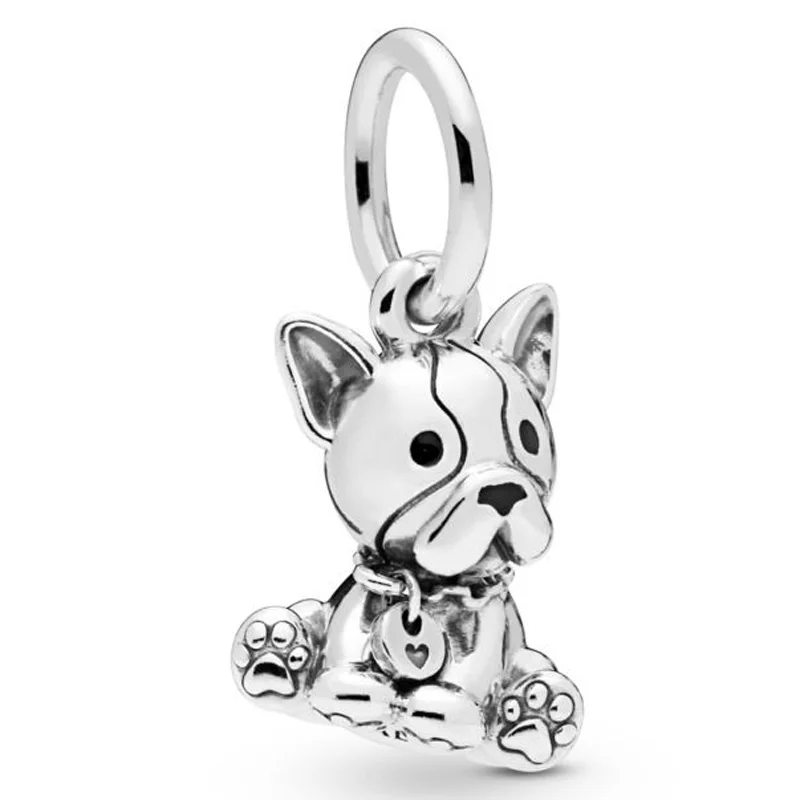 

New 925 Sterling Silver Charm Black Enamel French Bulldog Puppy Pendant Bead Fit Pandora Bracelet Bangle Diy Jewelry