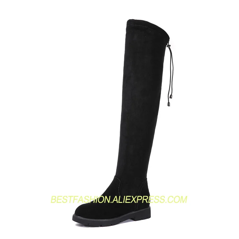 

2018 winter new genuine leather low heel knee boots cotton boots short plush warm long boots round head boots