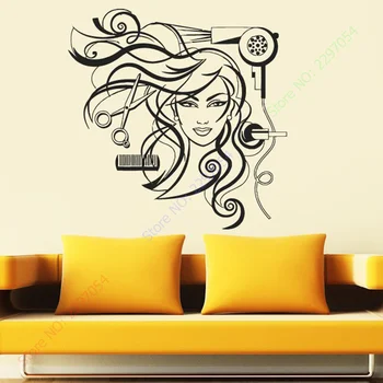 

Sexy Girl Vinyl Wall Decal Hairdresser Salon Nail Barber Shop Hair Stylis Wall Sticker Hair Shop Salon Window Glass Decoration