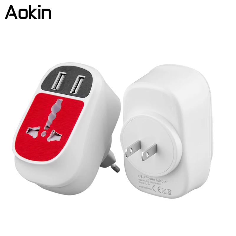 Aokin Universal 3 1A EU UK US Plug 2 Ports USB Wall Charger Convertible Multifunction Ports