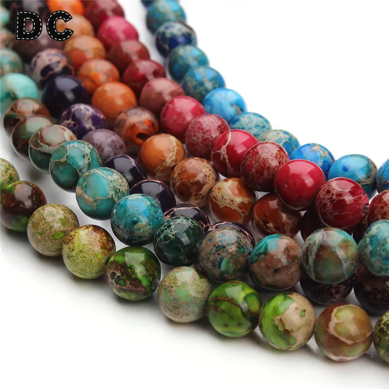 

DC 48pcs/Strand Red/Blue Sea Sediment Natural Round Imperial Round Stone Beads 8mm Loose Spacer Beads for DIY Jewelry Making