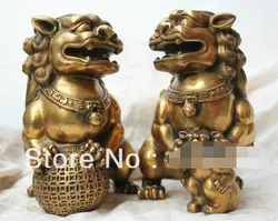 0 100% Китай народной культуры латунь Бронзовая статуя Foo Dog Лев Благоприятный Статуя Пара