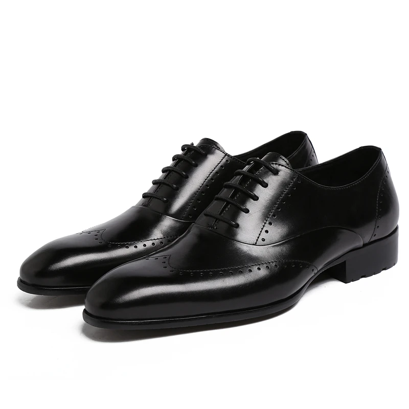 

EU38-44 Black/Brown Color Lace-up Men's shoes Genuine Leather Handmade Round Toe Dress Wedding Brogue oxfored Shoes