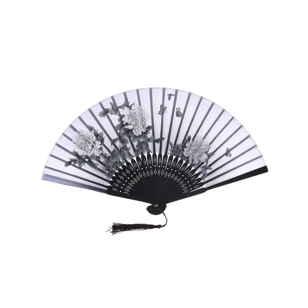 Японский Шелковый Вишневый цветок Сакура складной ручной вентилятор Свадебные танцы Вечерние - Цвет: Черный