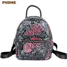 PNDME vintage embossed genuine leather ladies backpack designer outdoor waterproof casual cowhide women's small travel bagpack vintage casual designer genuine first layer cowhide hand painting girls small red backpack ladies women leather travel backpack