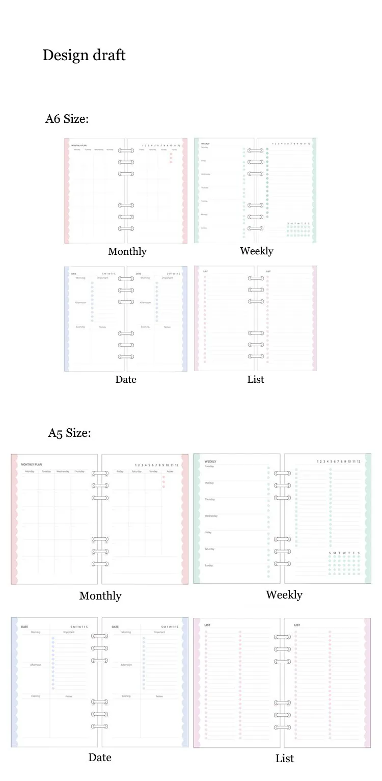 4 2017 Dokibook Notebook 6 Hole Spiral Diary A5&A6 Spiral Planner Wave Inner Pages Weekly Monthly Plan Matching Filofax Lovedoki