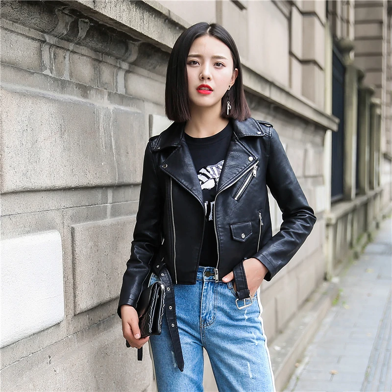 Fashion Women/'s Lapel Fuax Leather Motorcycle Zipper Punk Coats Jackets Slim