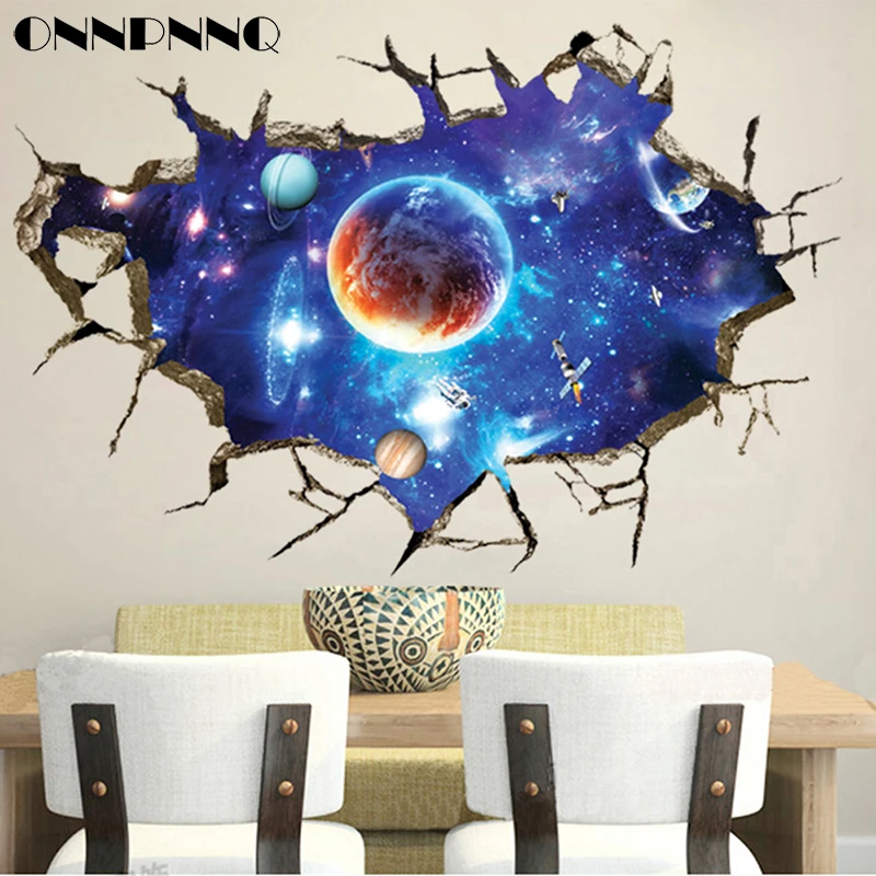 ONNPNNQ Removable Creative 3D Simulation Scenery Outer space Planet Wall Stickers Living Room Background Mural Decal decoration