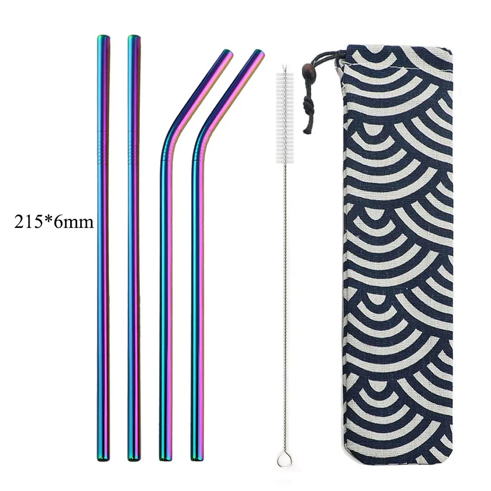 

6-Pcs Reusable Drinking Straw Eco-Friendly Rainbow Straw Set 304 Stainless Steel Metal Straw with Cleaner Brush For Mugs 20/30oz