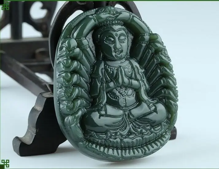 

China's xinjiang hetian stone goddess hand-carved 1000 arm avalokitesvara