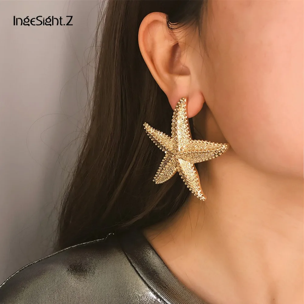 

IngeSight.Z Elegant Gold Color Starfish Earrings Statement Alloy Ocean Sea Star Stud Earrings for Women Jewelry Gifts Brincos