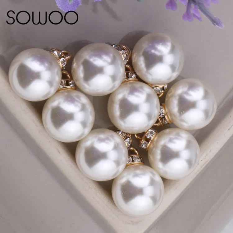 

20 pcs Gold Ring with crystal Flower bead cap& Imitation pearls Pendant Charm Bracelet DIY Jewelry Findings SOWOO