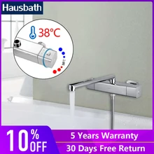 

Thermostatic Mixer Tap Modern Design Durable Chrome Finish Long Spout Trunk Bathtub Usage Water Flow Control