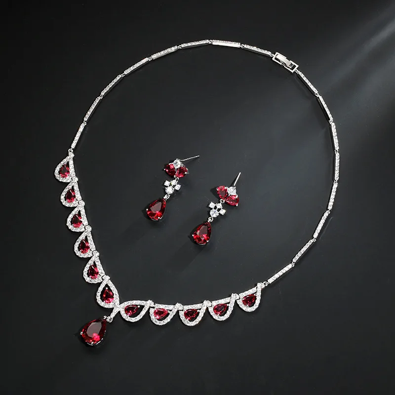 

New Brilliant Water Drop Cubic Zirconia Jewelry Sets For Women Bride Necklace Set Wedding Accessories Wholesale
