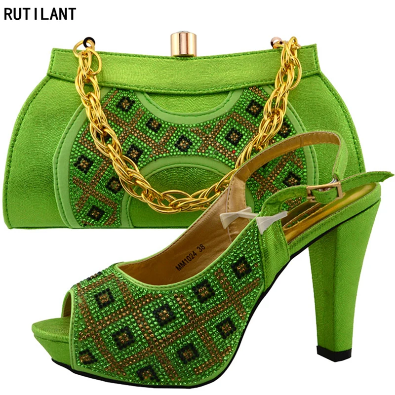 Arrivée 2018 vert Nouvelle Avec Ensembles Chaussures Et Strass Sac Ensemble Couleur Africain Vert Italiennes Décoré pourpre Femmes Ciel Pu gqA4Ax1d