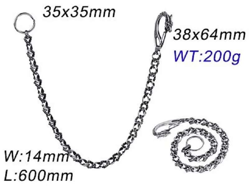 316L нержавеющая сталь мужские байкерские пояса Винтаж Голова Дракона кошелек с застежкой брелки хип хоп Брюки цепи на джинсы цепи для брюк