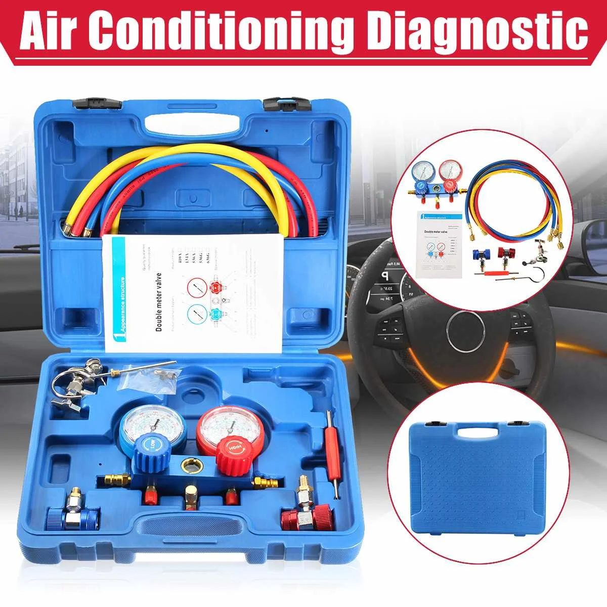 

Air Conditioning Pressure Manifold Gauge Hose Kit For R134A R22 Refrigerant Pressure gauge car air condition refrigerant gaug