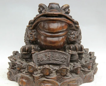 

USPS to USA S2339 14" Chinese Bronze Folk Feng Shui Wealth Golden Toad Spittor Statue sculpture