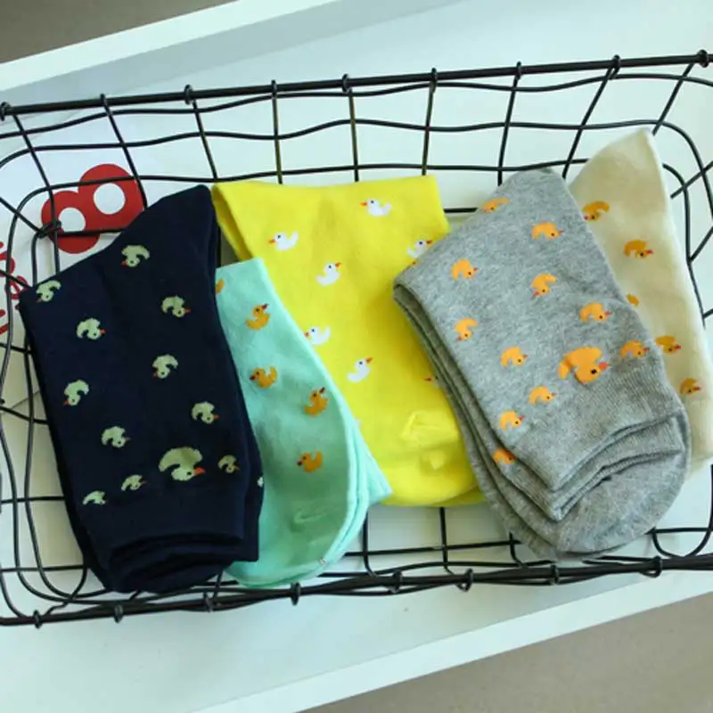 Fashion Women Cute Duck Patterned Short Socks 6 Pairs Per Set Colorful Funny Women Cotton Cartoon Animal Socks Hipster Duck Sox