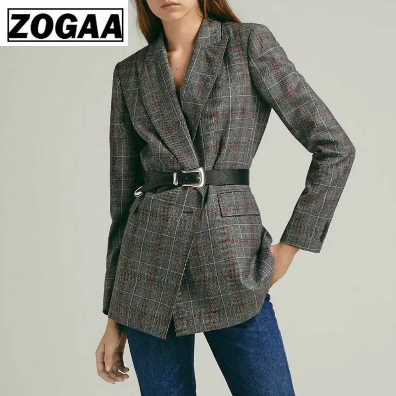 

ZOGGA Solid High Street Plaid Casual Slim Women Blazers High-quality Polyester Anti-pilling Double Breasted Blazer Feminino