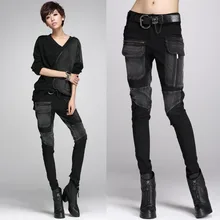 Весенние женские высокие уличные черные джинсовые брюки женские индивидуальные мешковатые большие карманы молния сшивание шаровары брюки карандаш