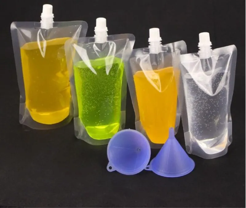 

100pcs Stand up Juice Drinking Storage Bag Transparent Plastic Disposable beverage bag Milk Jelly Spout Bags