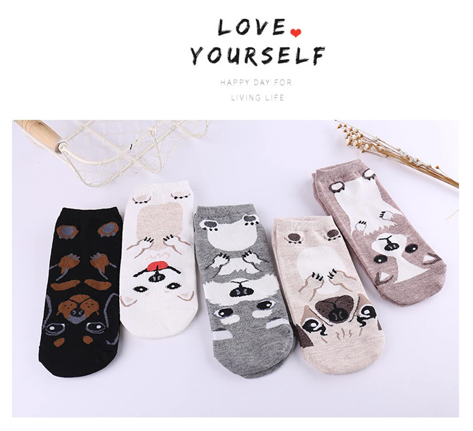 Fashion Personality Dog Pattern Cute 3D Cartoon Animal Sock For Women Female Cotton Short Socks Comfortable and Breathable (16)