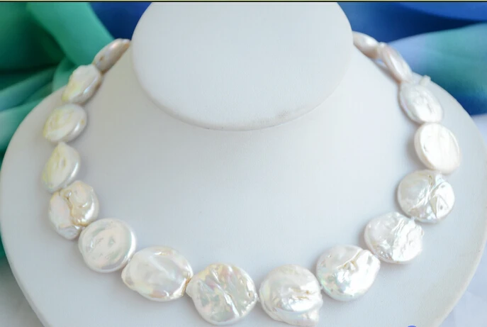

CBH20 17" 22mm white BAROQUE coin KESHI REBORN PEARL NECKLACE