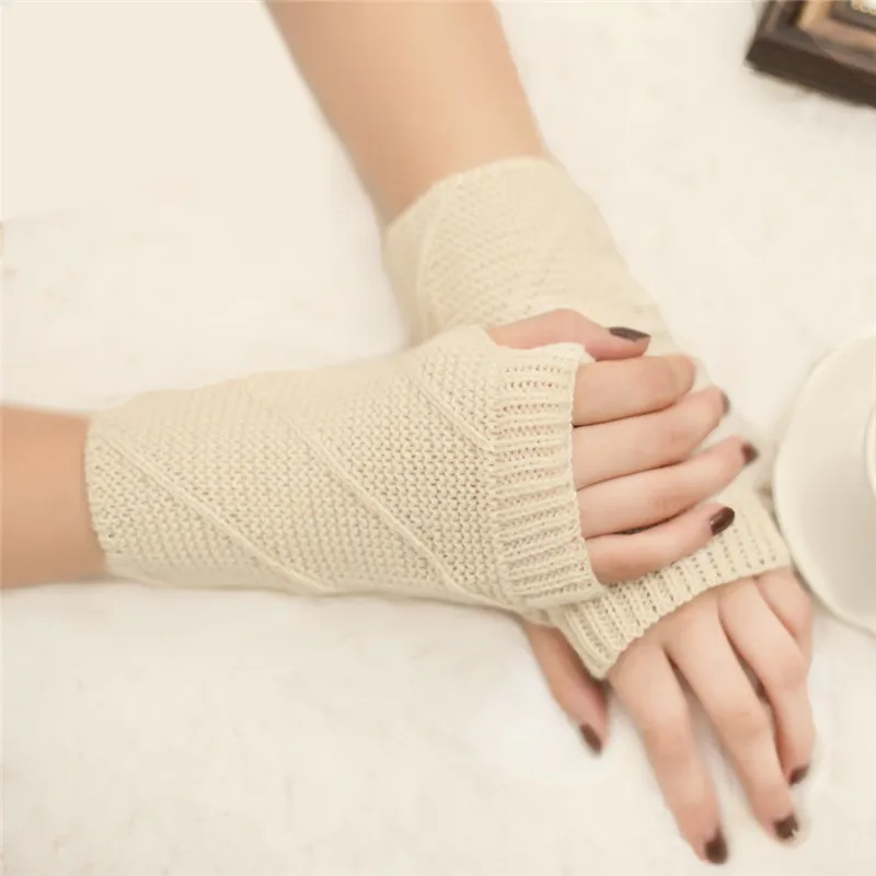  Women Girl Knitted Arm Fingerless Warm Winter Gloves Soft Warm Mitten Hand Gloves guantes eldiven handschoenen 40FE1415