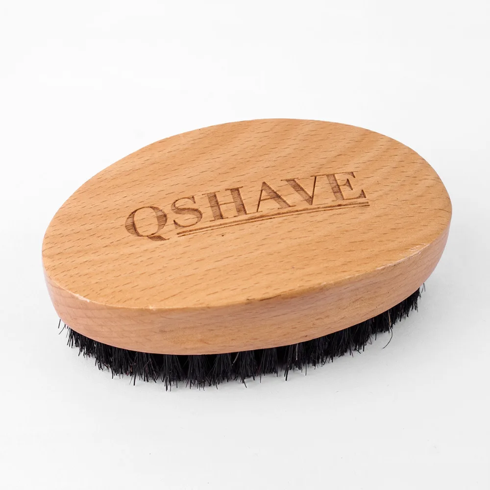 QSHAVE, натуральная щетина кабана, щетка для бритья бороды, усы, Мужская щетка для бороды, инструмент для ухода за бородой, 10,8 см, 1 щетка и 1 расческа