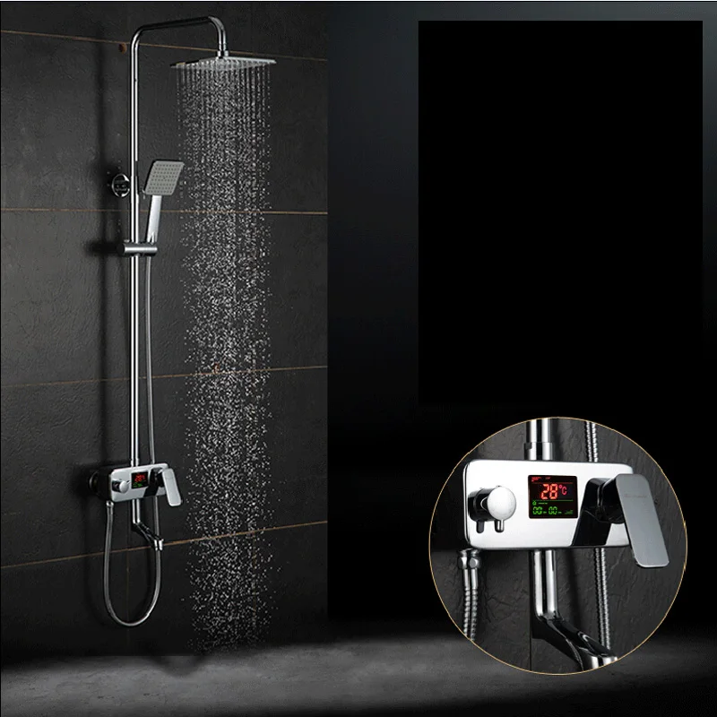 Luxury Digital Temperature Display Shower Faucet 8 Rainfall Showerhead Tub Spout Chrome Shower Mixer Taps