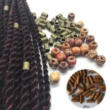 Смешанный тип 20 шт деревянные дреды бусины с 20 шт Металлические Brozen волосы Бисер для плетения 10 шт пластиковые бусины для Омбре плетения волос