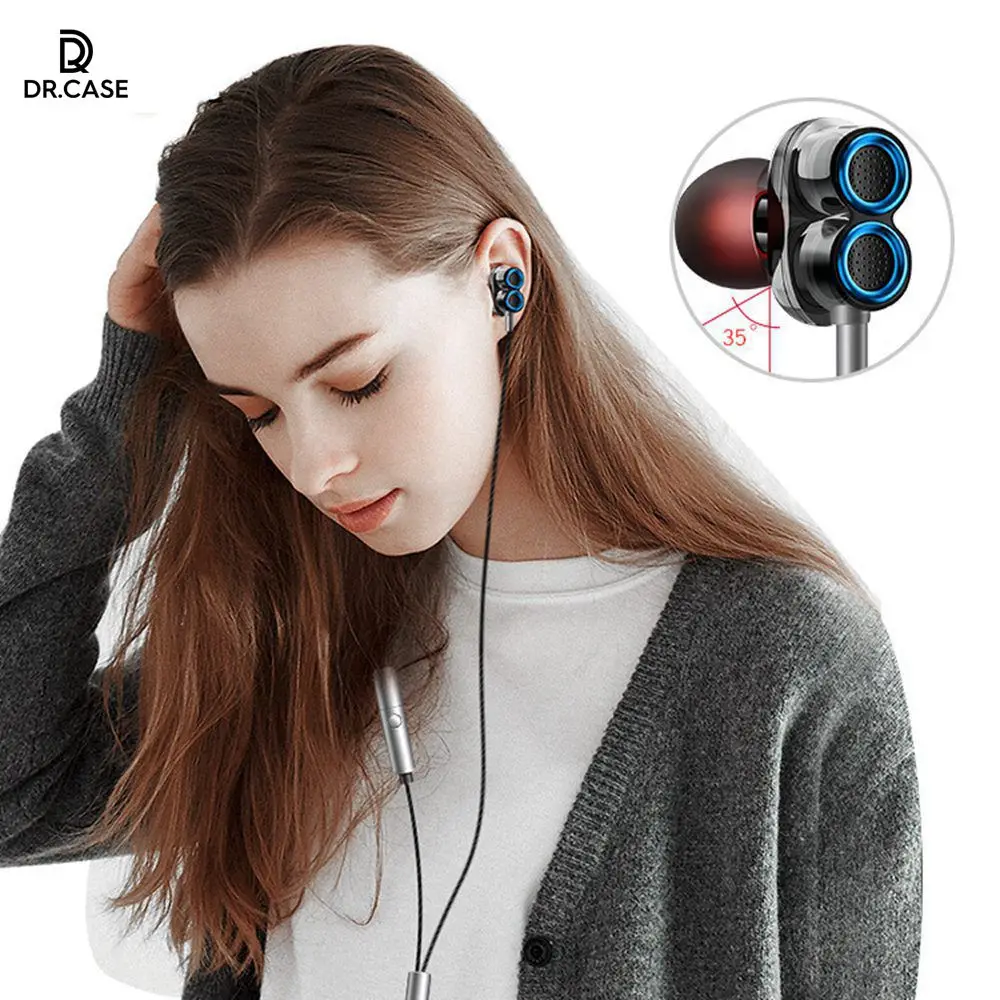 DR.CASE High Quality Bluetooth Earphone Double Moving Coils Magnetic Bass Quad-core Speakers 3.5mm Mini Stereo Sports Earphones