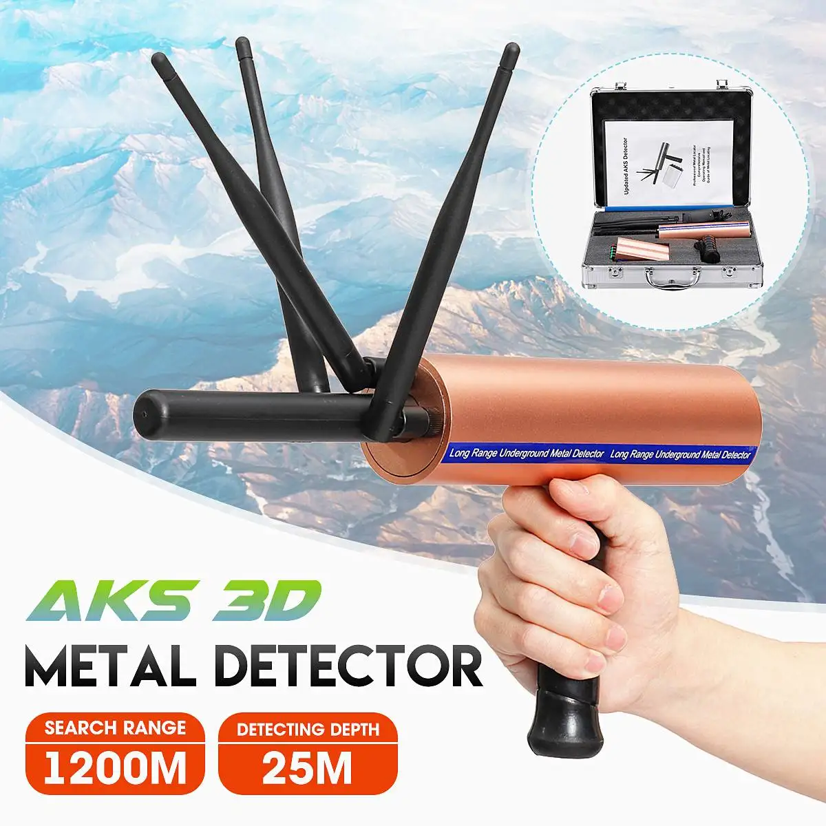 

Newest AKS 3D Detective Metal Detector Underground 3 Antenna Long Range Gold Diamond Treasure Hunter Seeker Portable Detector