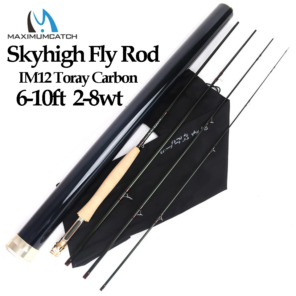 Maximumcatch Skyhigh 6-10ft 2-8wt Fly Fishing Rod Graphite IM12 Toray Carbon 3/4pc Fly Rod with Carbon Tube