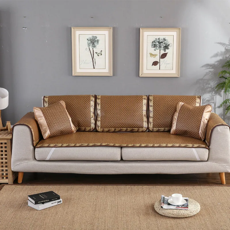 

New Summer Cooling Mat Rattan Sofa Cushion Couch Cover Plaid Sofa Slipcover Dustproof Sofa Cover Avoid Heat Cushions Breathable