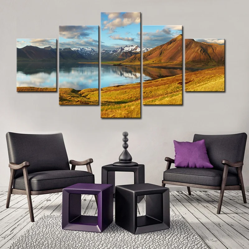 5 Panel Large Landscape Rocky Mountains with Lake Canvas Print Painting