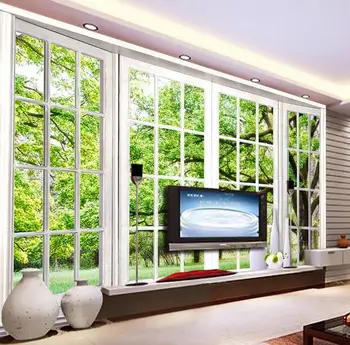 

Custom Photo Wallpaper 3D Stereoscopic Green Windowsill Scenery Large Wall Murals Wall Painting Living Room Bedroom Wallpaper